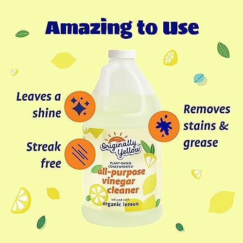 Bottle of all-purpose vinegar cleaner with benefits highlighted.