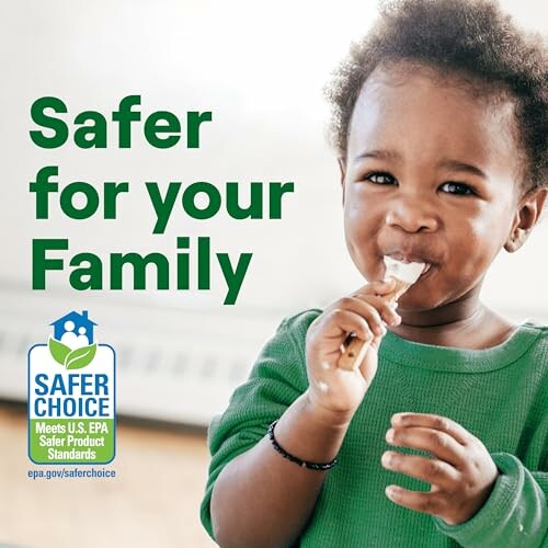 Child eating ice cream with Safer Choice label.