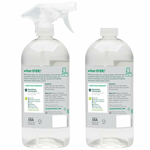 Two bottles of non-toxic cleaning spray with labels.