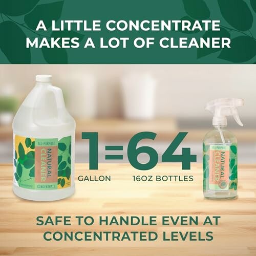 Natural cleaner concentrate ratio of 1 gallon to 64 bottles.