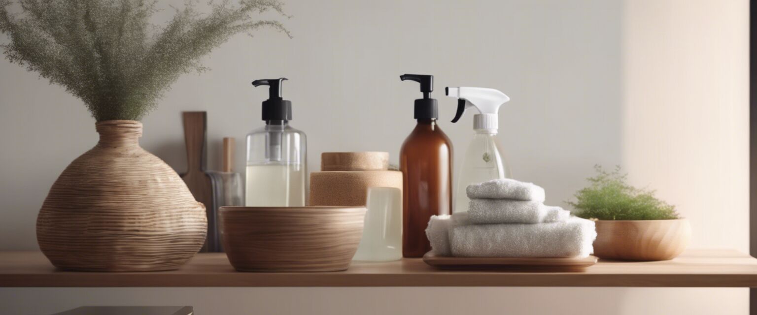 Natural cleaning products on a shelf in a clean home