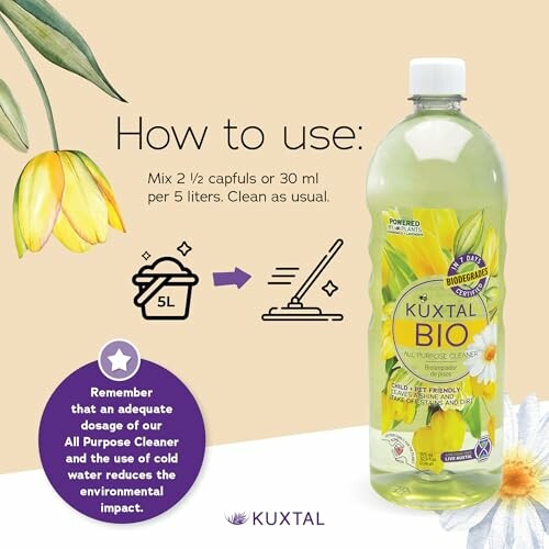 Kuxtal Bio cleaner instructions with bottle and usage guide.