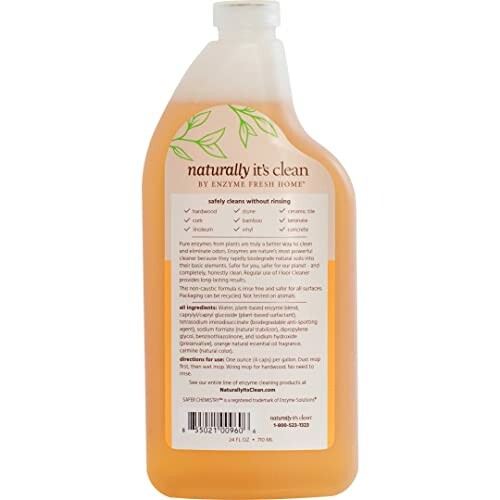 Back label of a bottle of Naturally It's Clean enzyme cleaner.