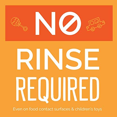 No rinse required sign for food contact surfaces and children's toys.