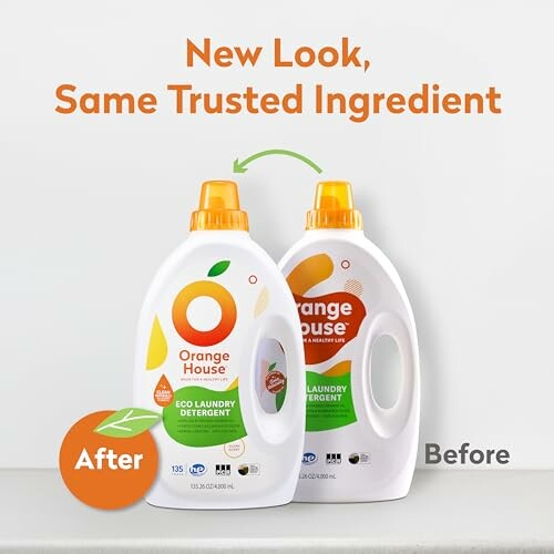 Orange House eco laundry detergent new and old packaging.