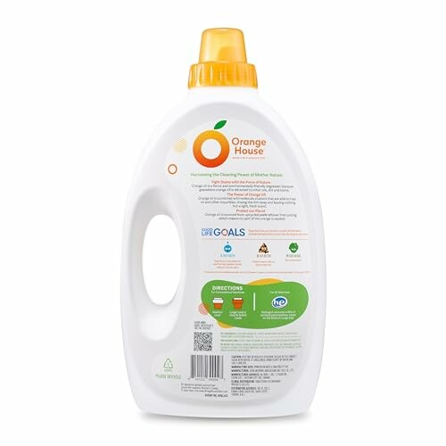 Orange House laundry detergent bottle with handle.