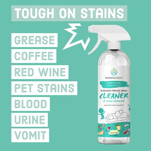 Stain remover cleaner bottle with tough on stains list.